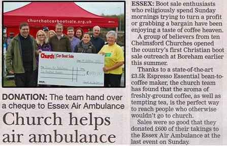 Essex Chronicle Article about Chelmsford Churches Helping Essex Air Ambulance